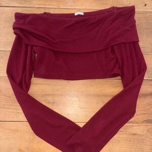 Garage Dark Red Off-Shoulder Crop Top
